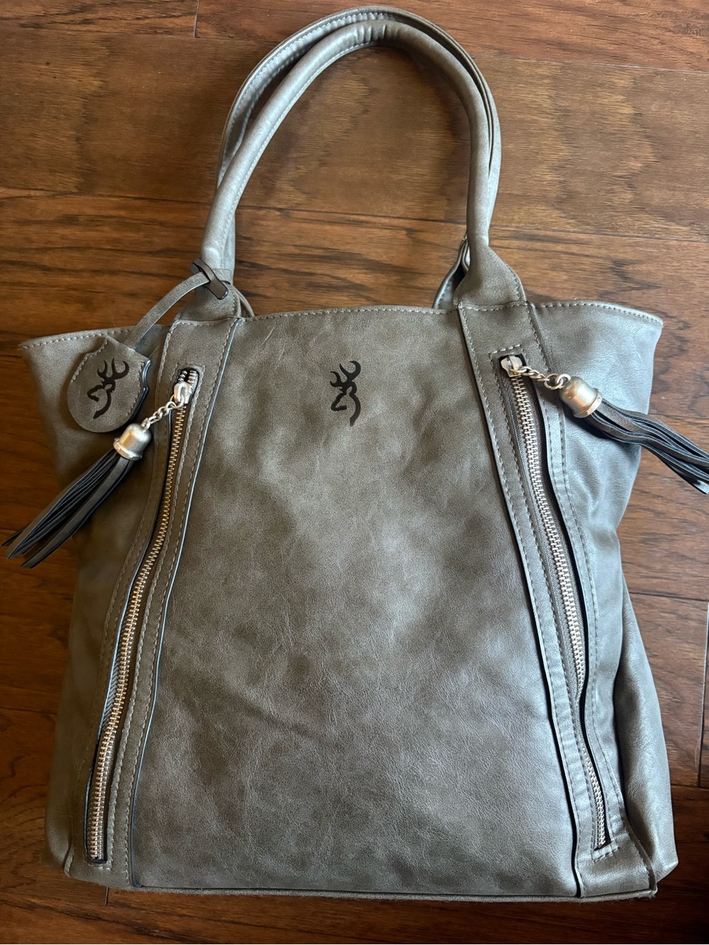 Browning Gray Leather-Look Tote with Tassel Zippers - Concealed Carry